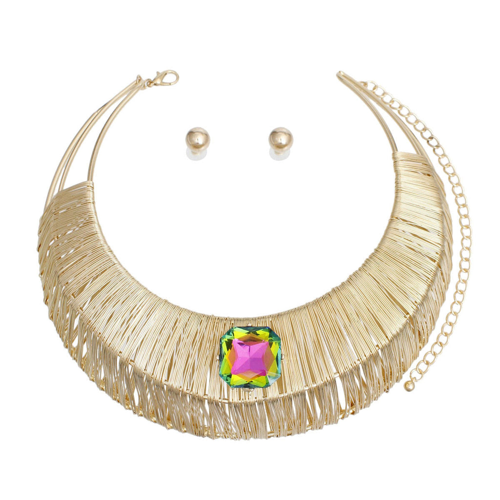 Statement Choker Necklace Gold Crystal Wide Rigid Armor Set for Women Stylish Jewelry