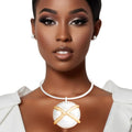 Shell Pendant Choker Necklace Set Matte Silver Stylish Women’s Jewelry