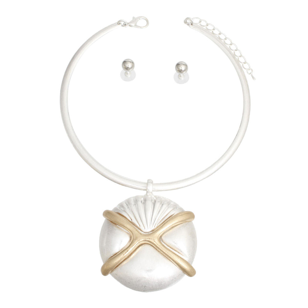 Shell Pendant Choker Necklace Set Matte Silver Stylish Women’s Jewelry