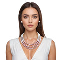 Statement 3 Strand Purple and White Glass Pearl Necklace, Trendy Layered Jewelry