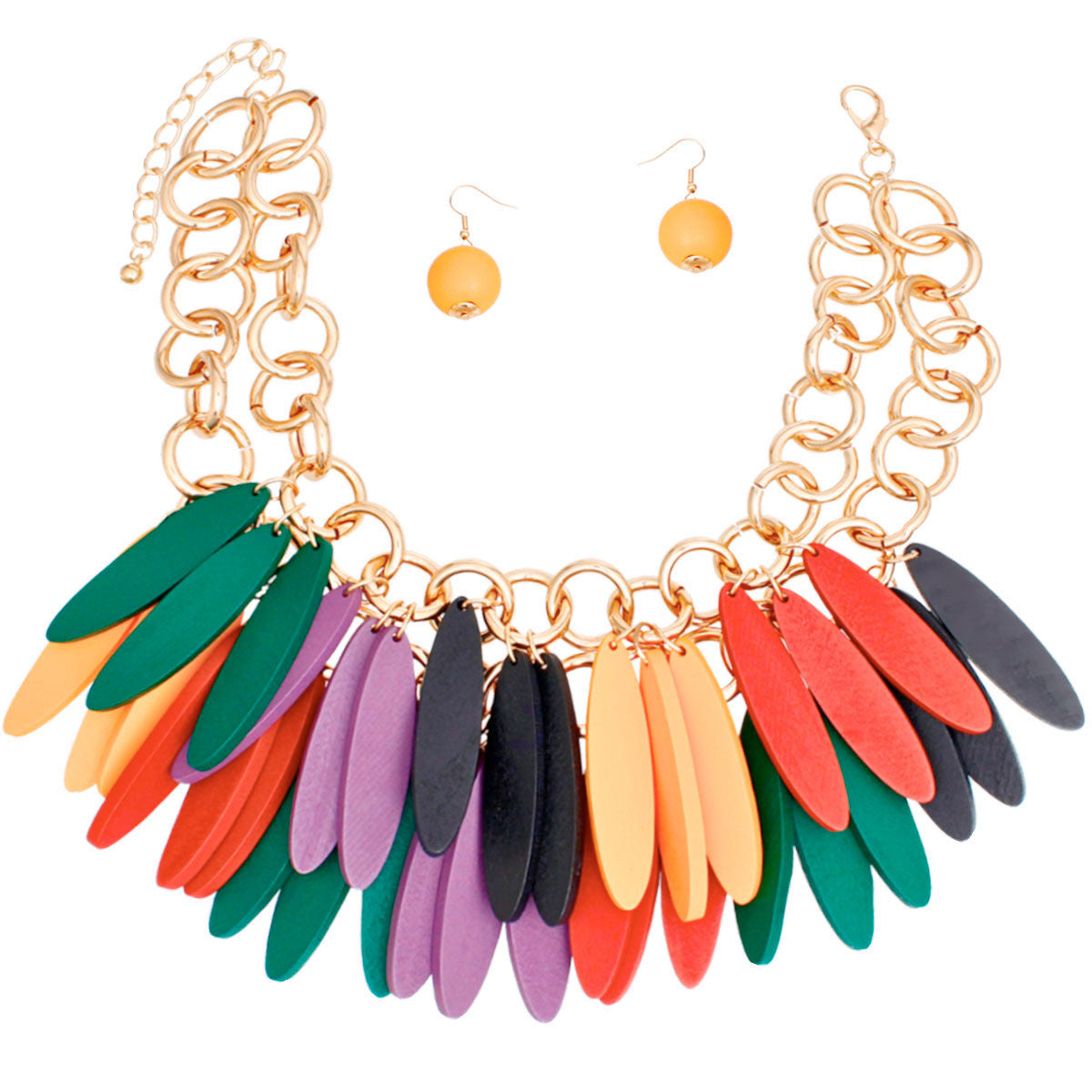 Statement Layered Tribal Choker Necklace with Multicolor Wood Fringe, Trendy Fashion Jewelry