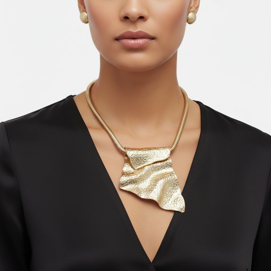 Modern Gold Folded Metal Power Pendant Necklace Stylish Statement Jewelry