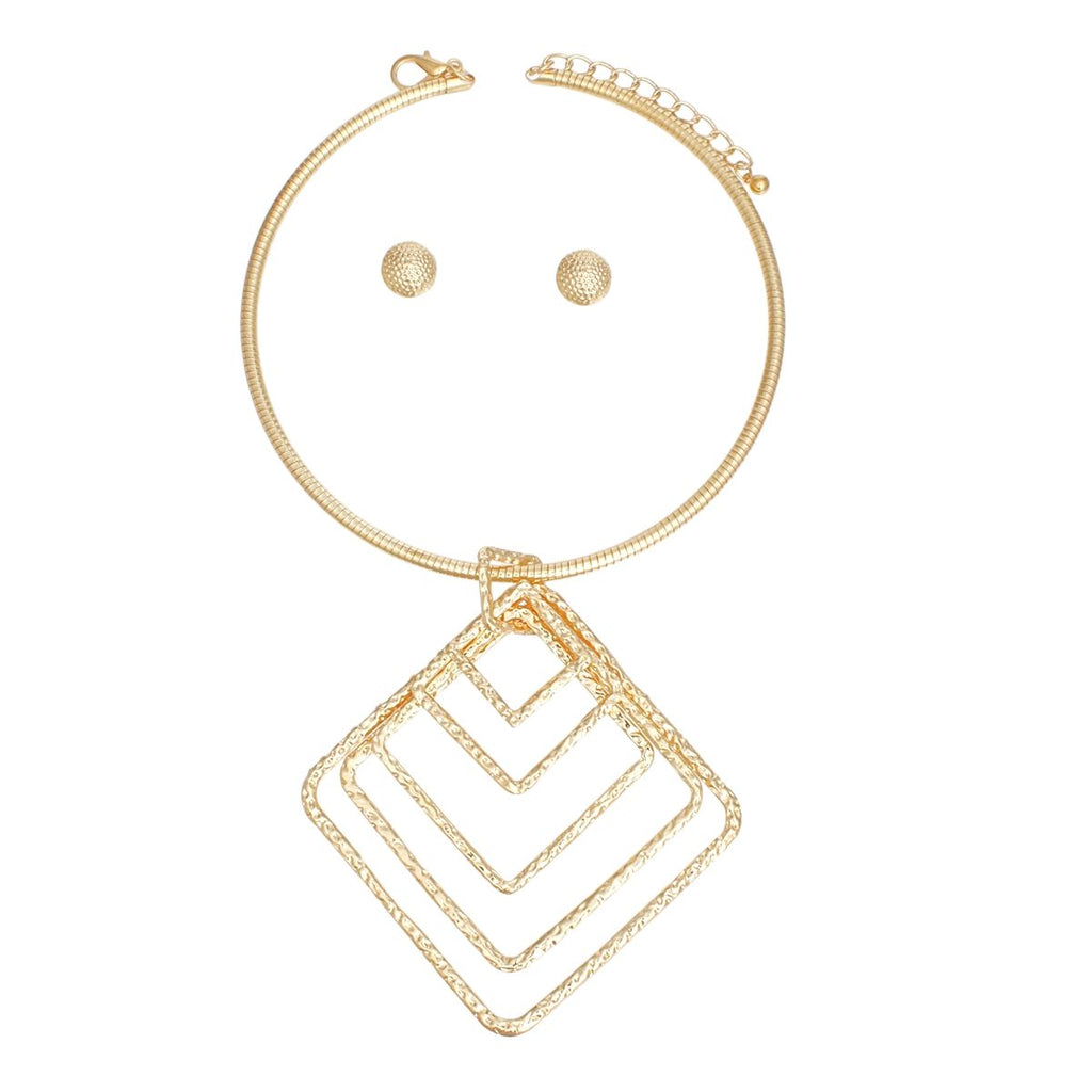 Statement Necklace Silver Concentric Diamond Dangle Pendant Stylish Chic Jewelry