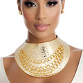 Choker Collar Set Rigid Textured Gold Metal Armor Statement Necklace