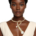 Statement Pendant Necklace Handmade Coiled Gold Pearl Loop Stylish Chic Jewelry