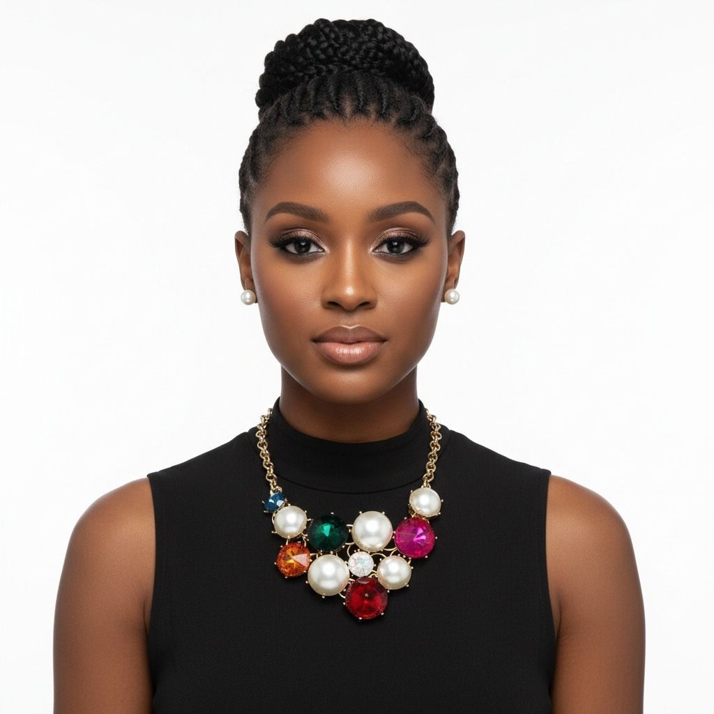 Statement Chunky Bib Necklace with Multi Crystal and Pearl Accents, Elegant Evening Jewelry