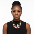 Statement Chunky Bib Necklace with Multi Crystal and Pearl Accents, Elegant Evening Jewelry