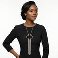 Silver Pendant Quatrefoil Fringe Statement Necklace Trending Chic Jewelry