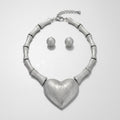 Modern Matte Silver Bamboo Heart Pendant Necklace Stylish Statement Jewelry