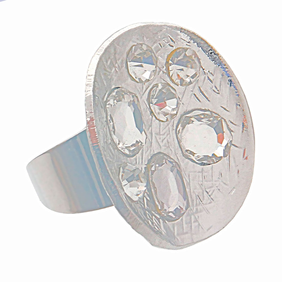 Statement Oval Crystal Ring Silver Clear Stylish Jewelry Accessory