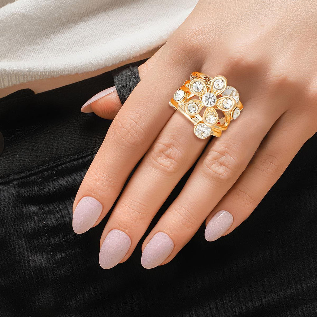 Women’s Stretch Cocktail Ring Gold Flower Branch Statement Jewelry