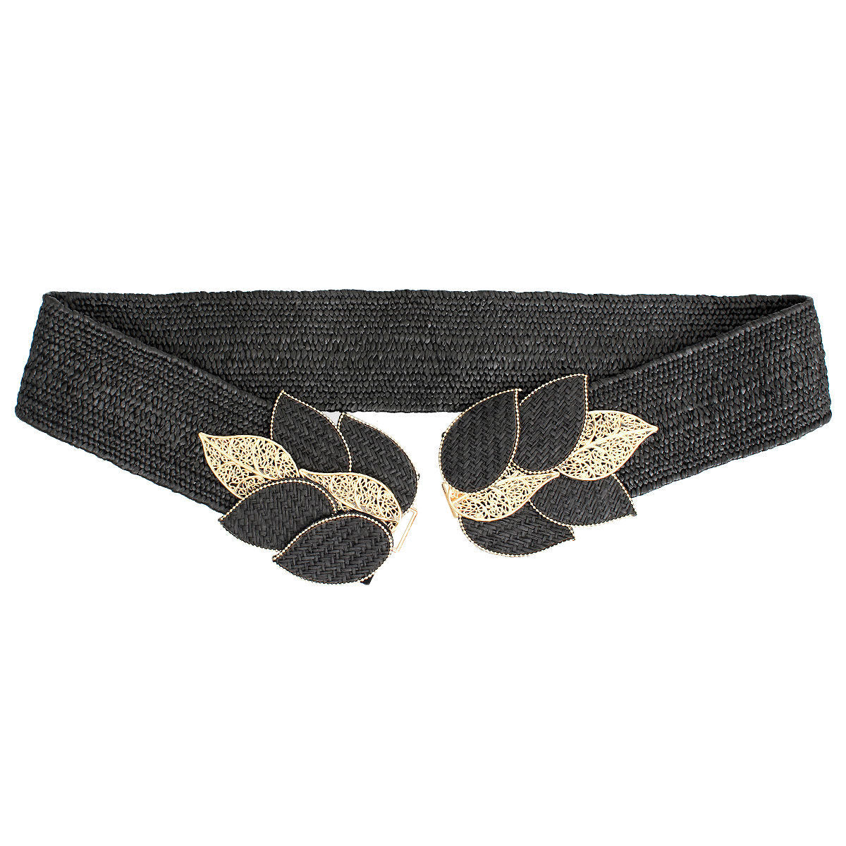 Women’s Stretch Belt Black Leaf Stylish Casual Accessory