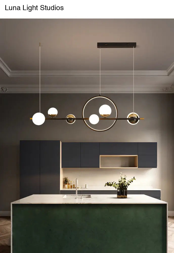 DecorBites™ Karen's 6 Light Modern Black Metal Spherical Glass Island Pendant Lighting for Dining Room