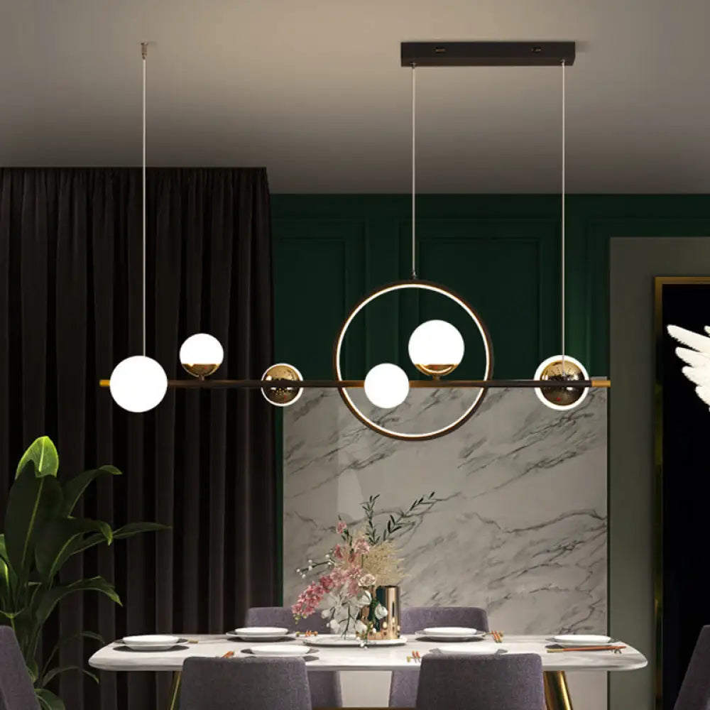 DecorBites™ Karen's 6 Light Modern Black Metal Spherical Glass Island Pendant Lighting for Dining Room