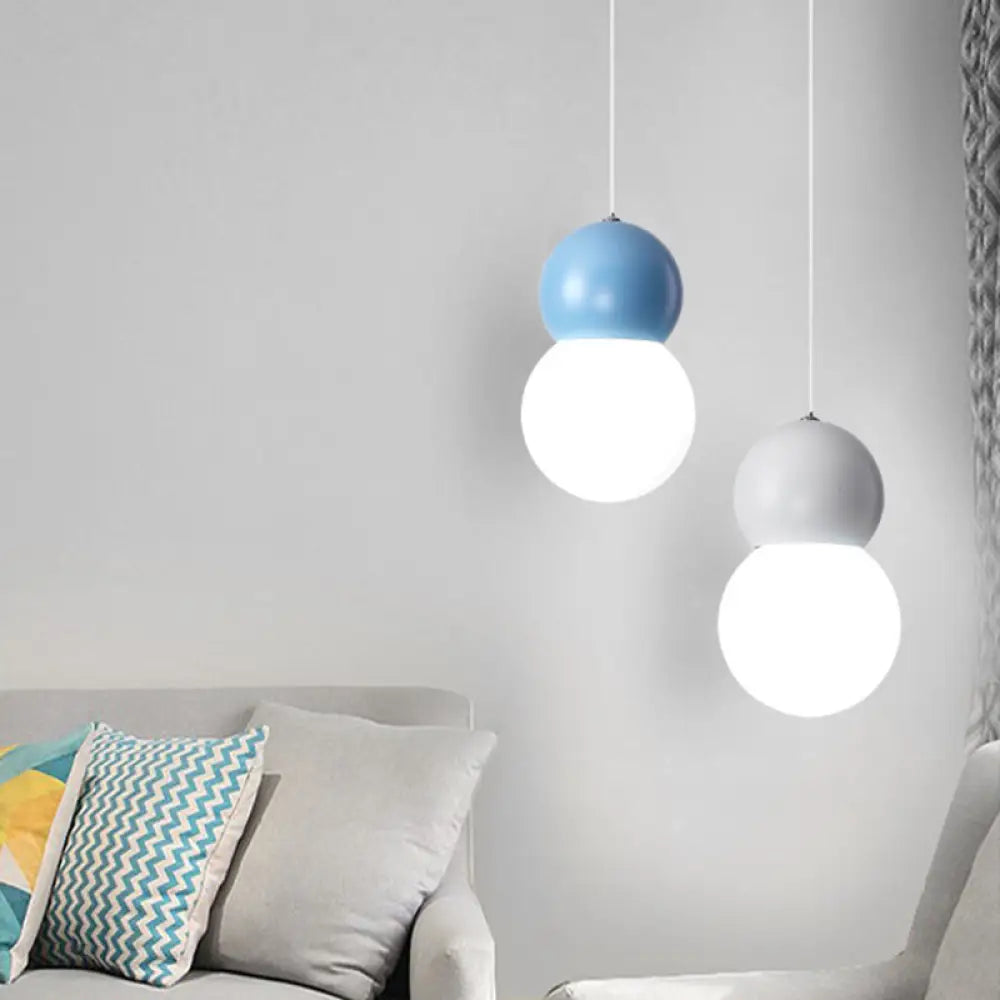 DecorBites™ Kids Bedside Pendulum Light - Gourd Shape, Milky Glass, Macaron Ceiling Pendant - Pink/Yellow/Blue