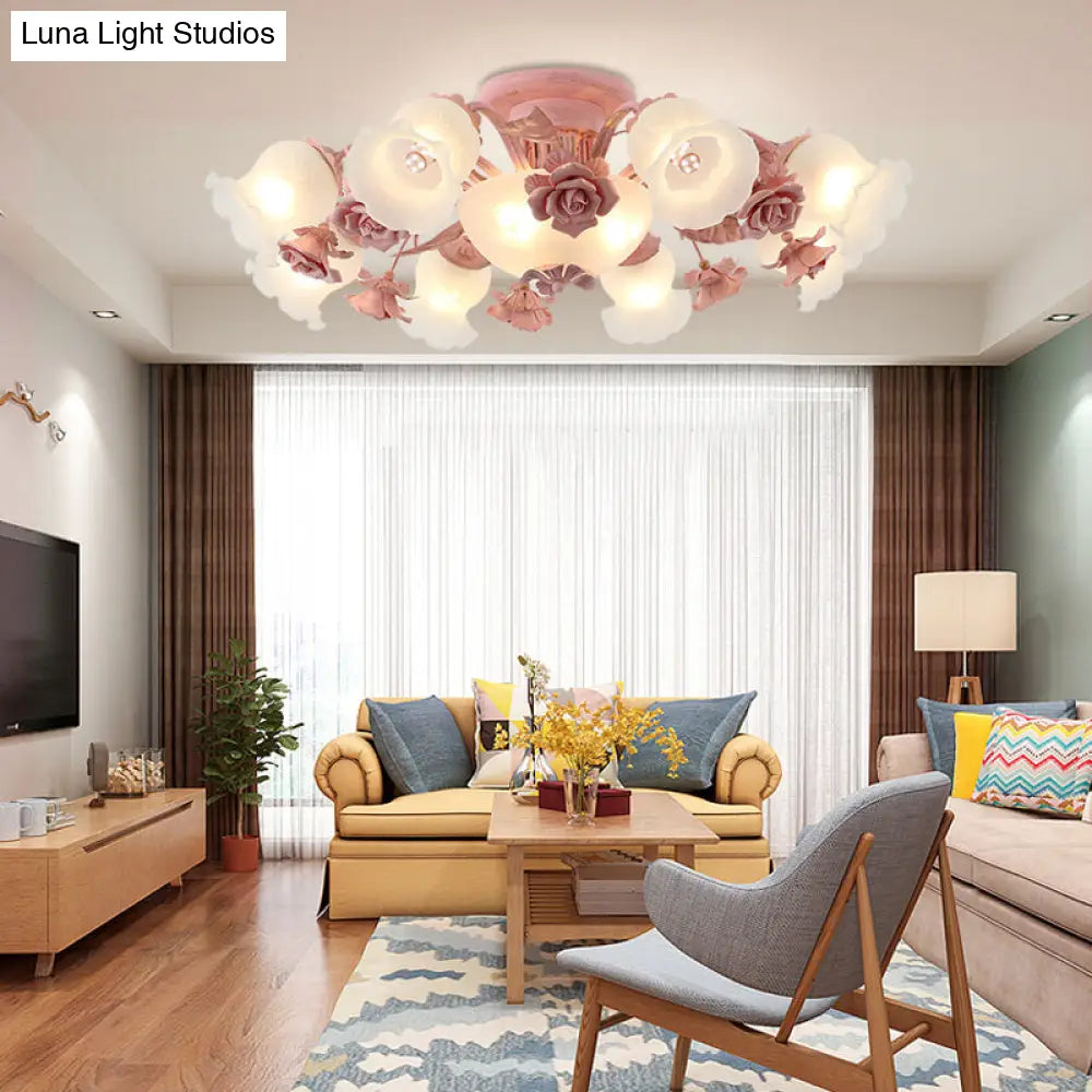 DecorBites™ Korean Garden Flower Frost Glass Ceiling Mounted Light for Bedroom