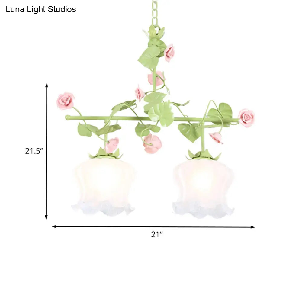 DecorBites™ Korean Garden Hanging Light Fixture with White Glass and Floral Design