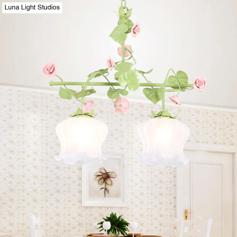 DecorBites™ Korean Garden Hanging Light Fixture with White Glass and Floral Design