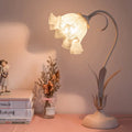 DecorBites™ Korean Opal Glass Pink Lily Table Lamp - Elegant Nightstand Light for Single Bedrooms