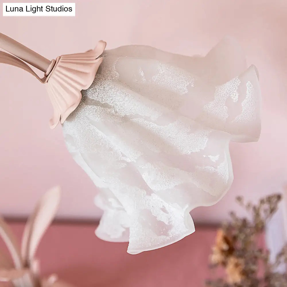 DecorBites™ Korean Opal Glass Pink Lily Table Lamp - Elegant Nightstand Light for Single Bedrooms