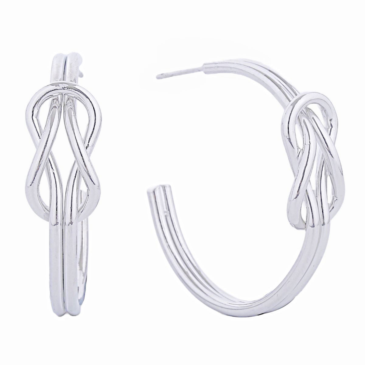 Hoop Earrings 14K White Gold Infinity Knot Stylish Post Hoops