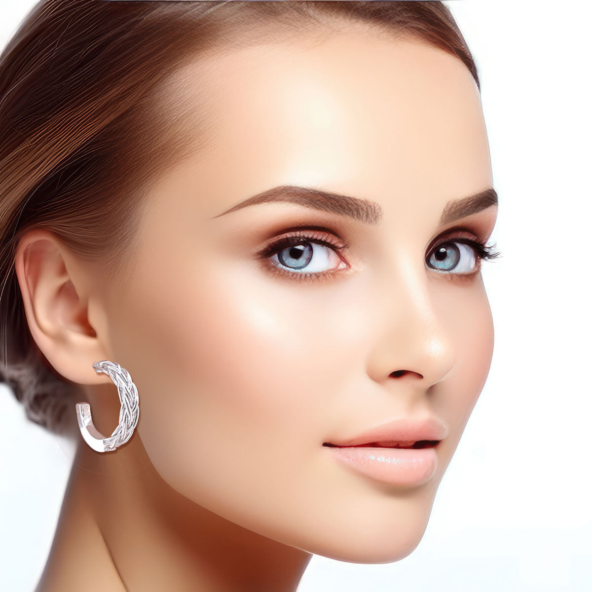 Hoop Earrings 14K White Gold Braided Post Stylish Chic Jewelry