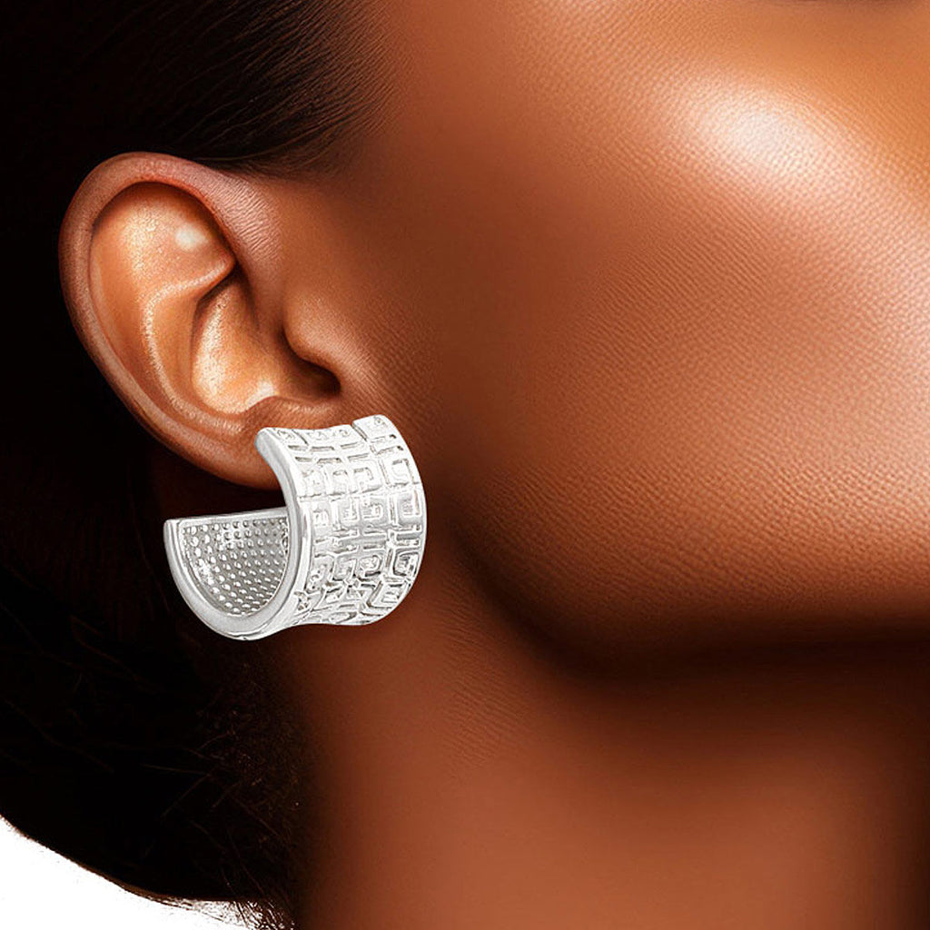Small White Gold Greek Wide Hoop Earrings for Women Stylish Chic Jewelry