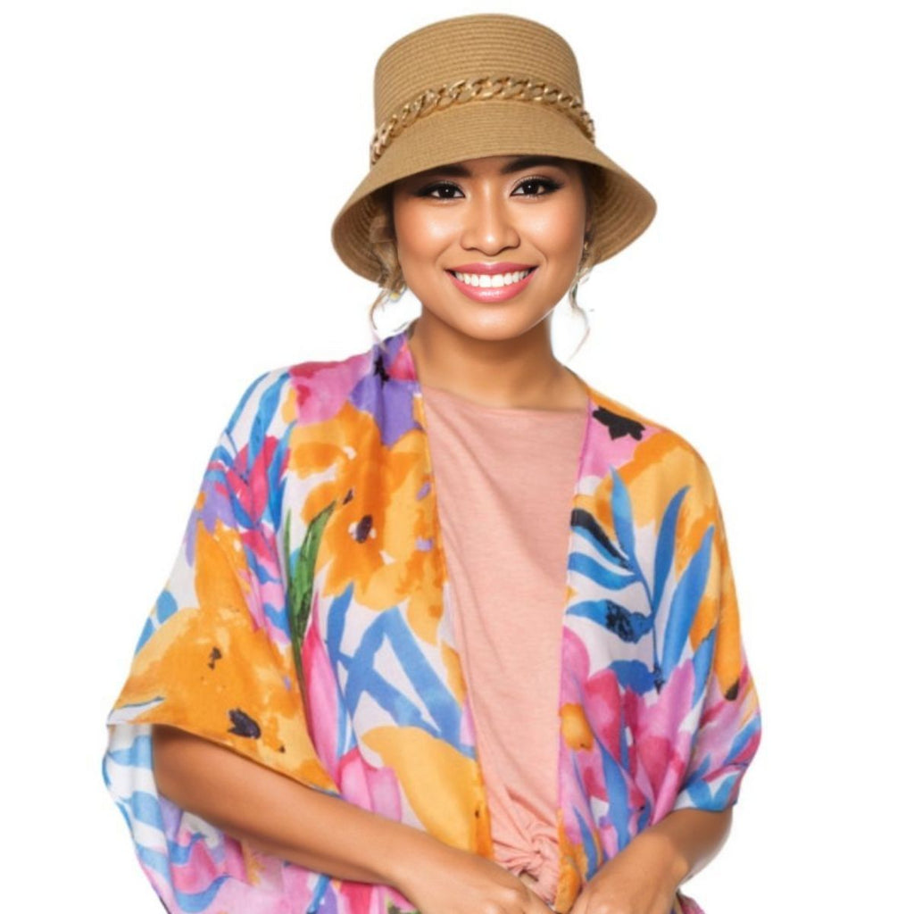 Bucket Hat with Gold Chain Detail Trendy Casual Accessory