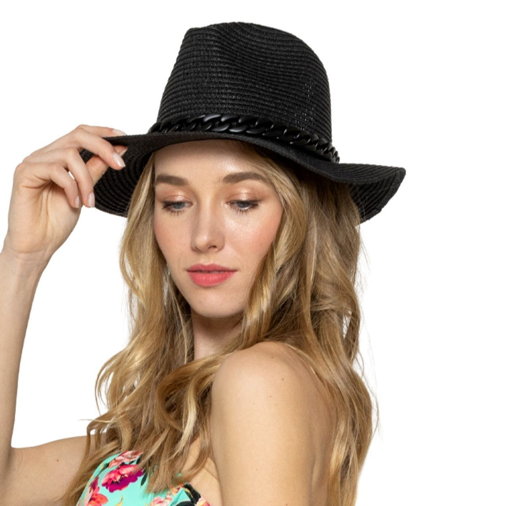 Panama Hat with Black Chain Band – Stylish Casual Accessory