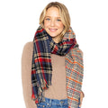Reversible Navy Plaid Houndstooth Scarf – Stylish Fashion Accessory