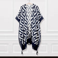 Women’s Kimono Geo Print Black and White Stylish Chic Layered Top