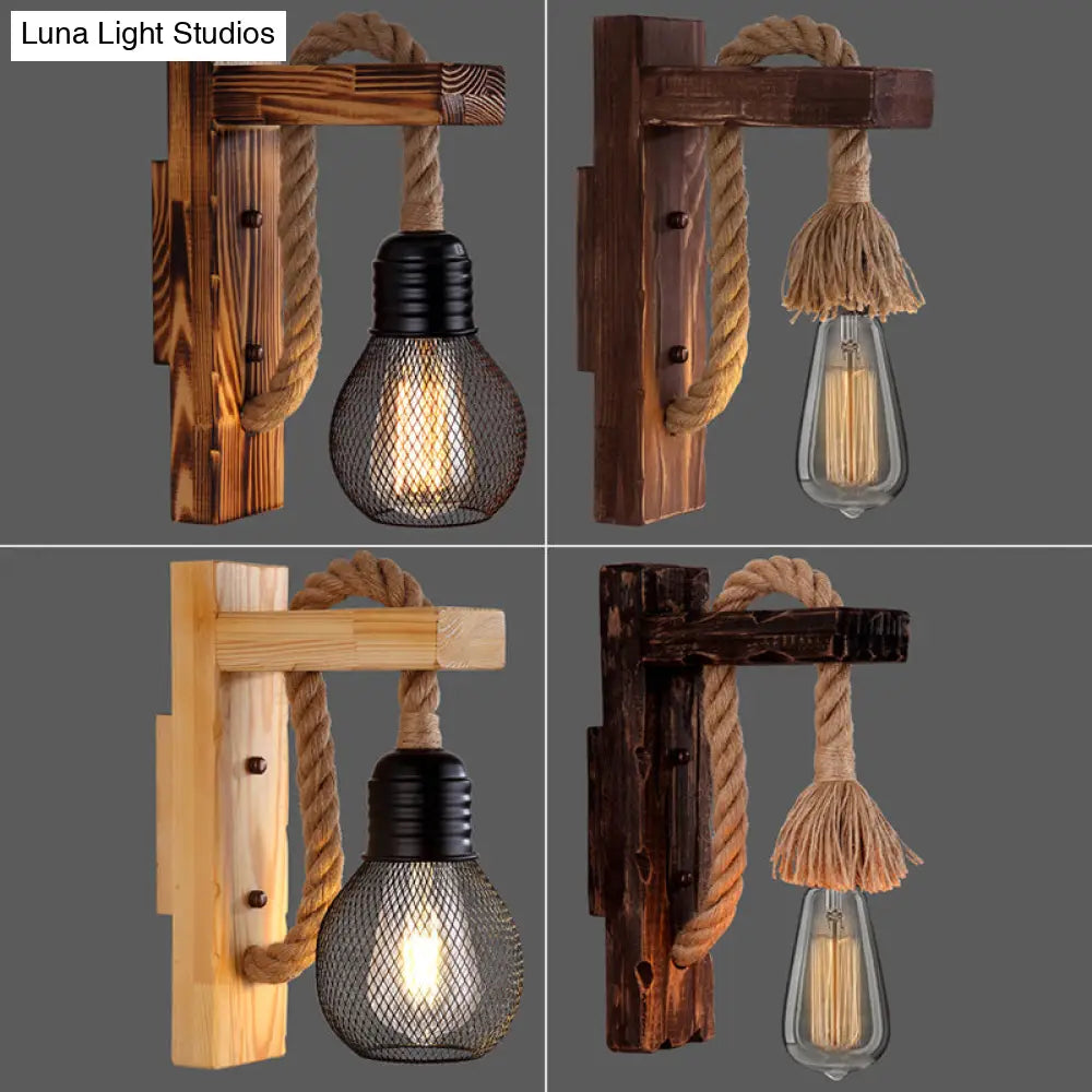 DecorBites™ L-Shaped Wooden Lantern Wall Light with Rope Arm - Perfect Farmhouse Bedroom Lighting