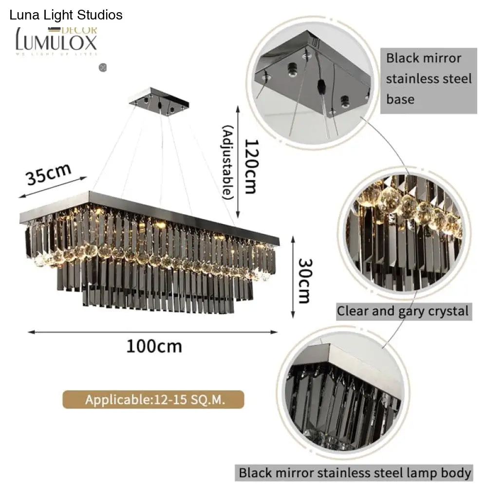 DecorBites™ Lamis - Modern Black Rectangle Crystal Chandelier