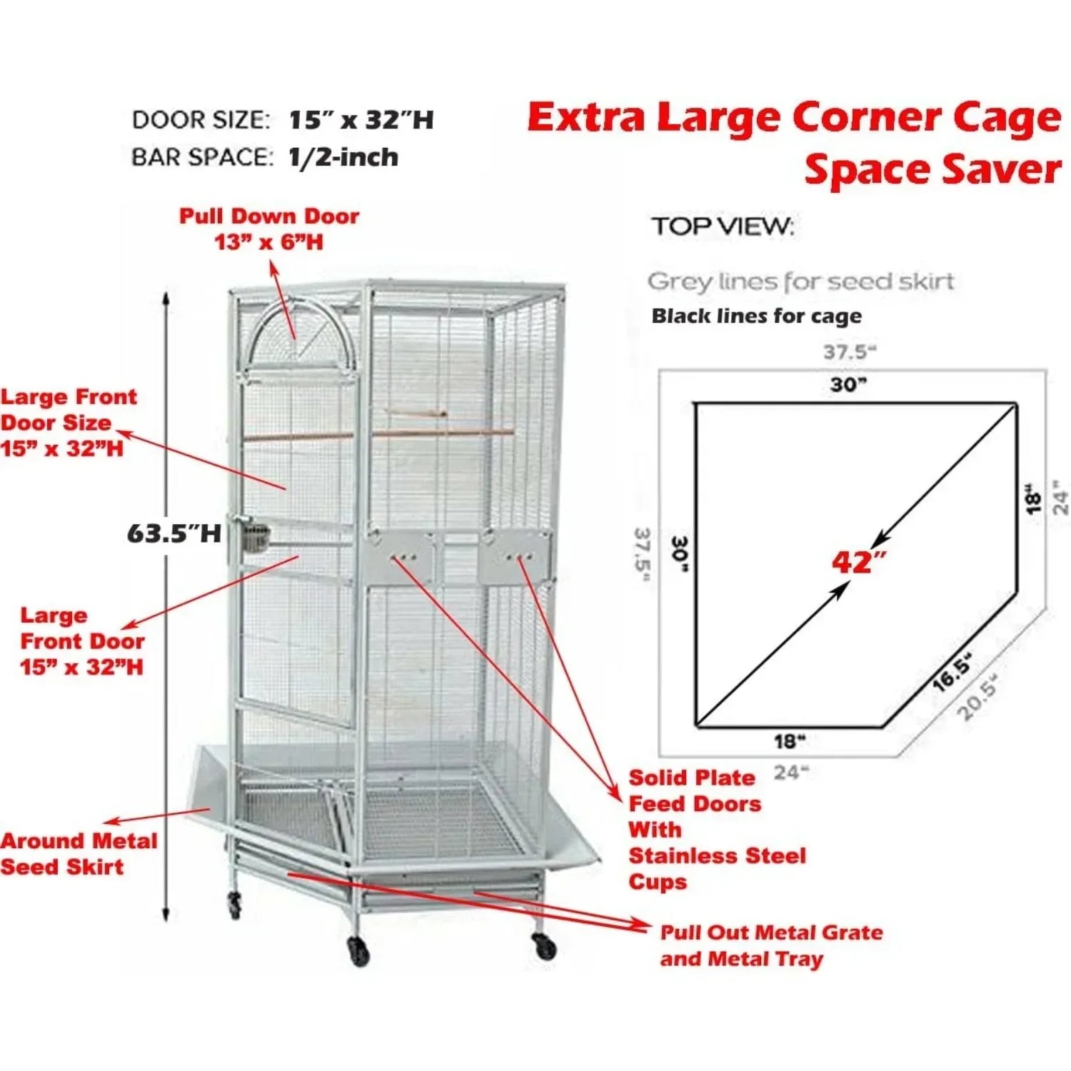 DecorBites™ Large Wrought Iron Parrot Cage with Rolling Base