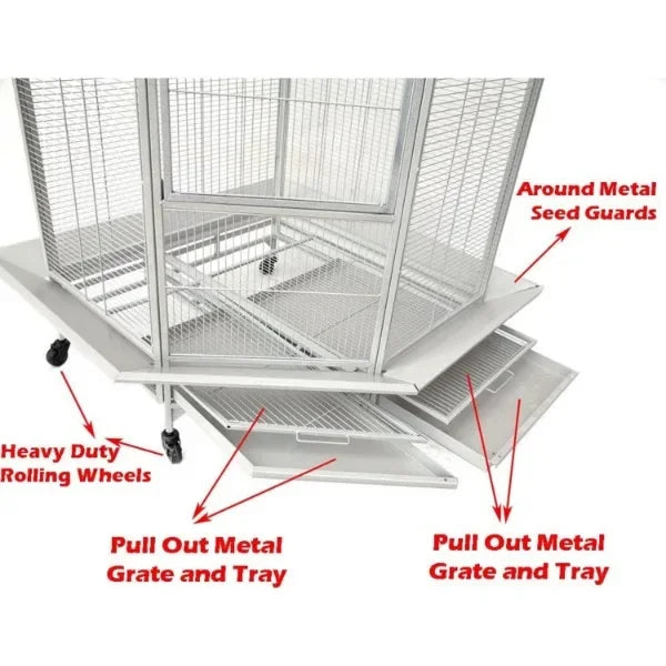 DecorBites™ Large Wrought Iron Parrot Cage with Rolling Base