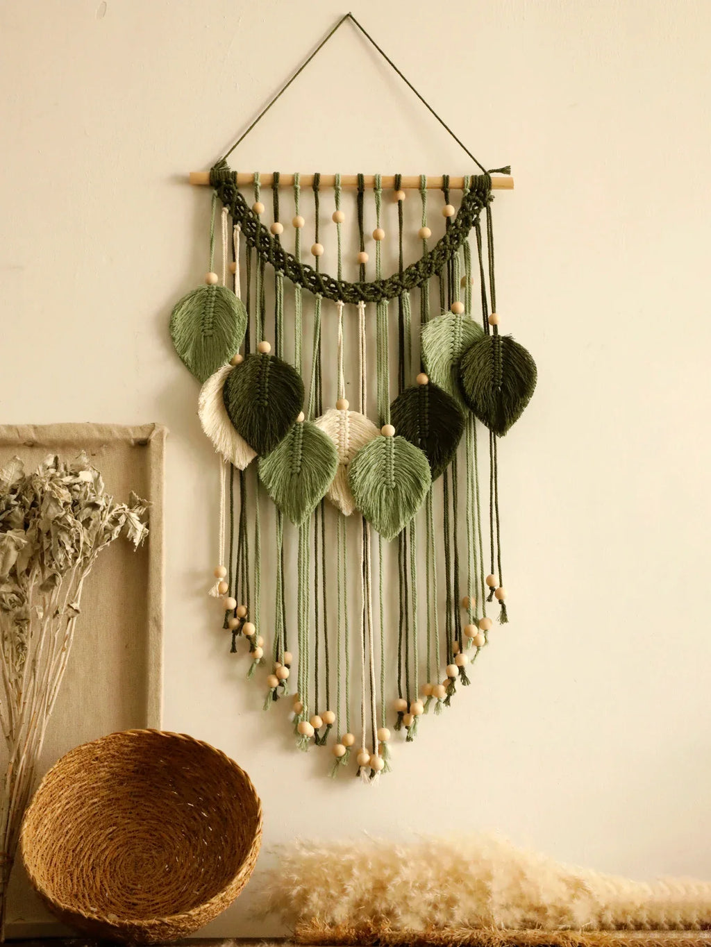 DecorBites™ Leaf Macrame Tapestry Brown Green Wall Tapestry Boho Home Decoration Macrame Wall Hanging Home Living Room Decors Aesthetic Gift