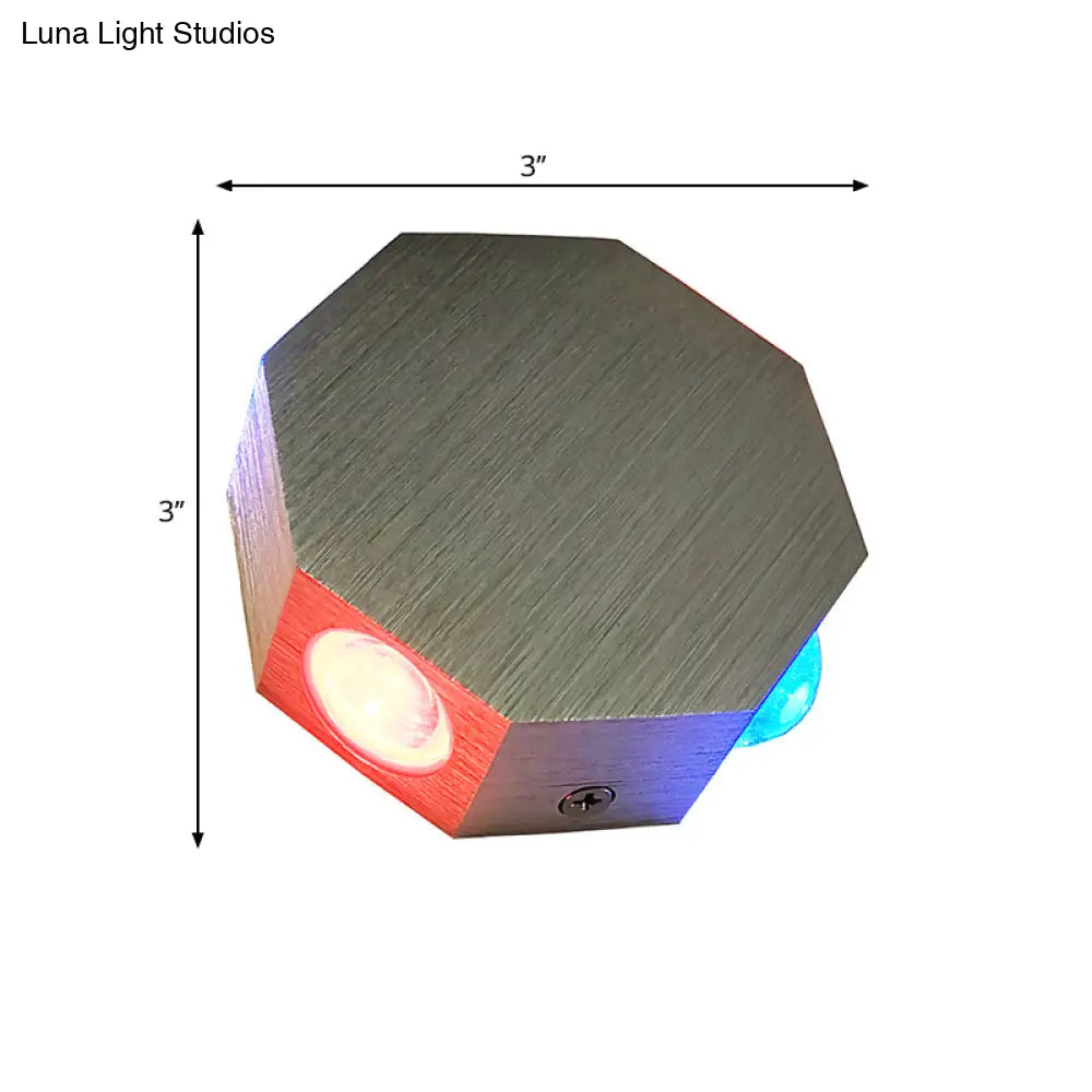 DecorBites™ LED Beer Pub Wall Sconce: Modern Nickel Finish Fixture w/ Aluminum Hexagon Shade, Colorful Light Options