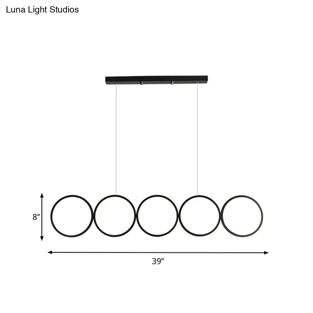 DecorBites™ LED Ceiling  5-Ring Black Hanging Island Light Metal Pendant over Table, Warm/White Light