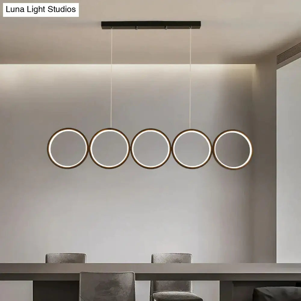 DecorBites™ LED Ceiling  5-Ring Black Hanging Island Light Metal Pendant over Table, Warm/White Light