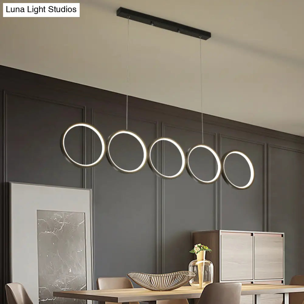 DecorBites™ LED Ceiling  5-Ring Black Hanging Island Light Metal Pendant over Table, Warm/White Light