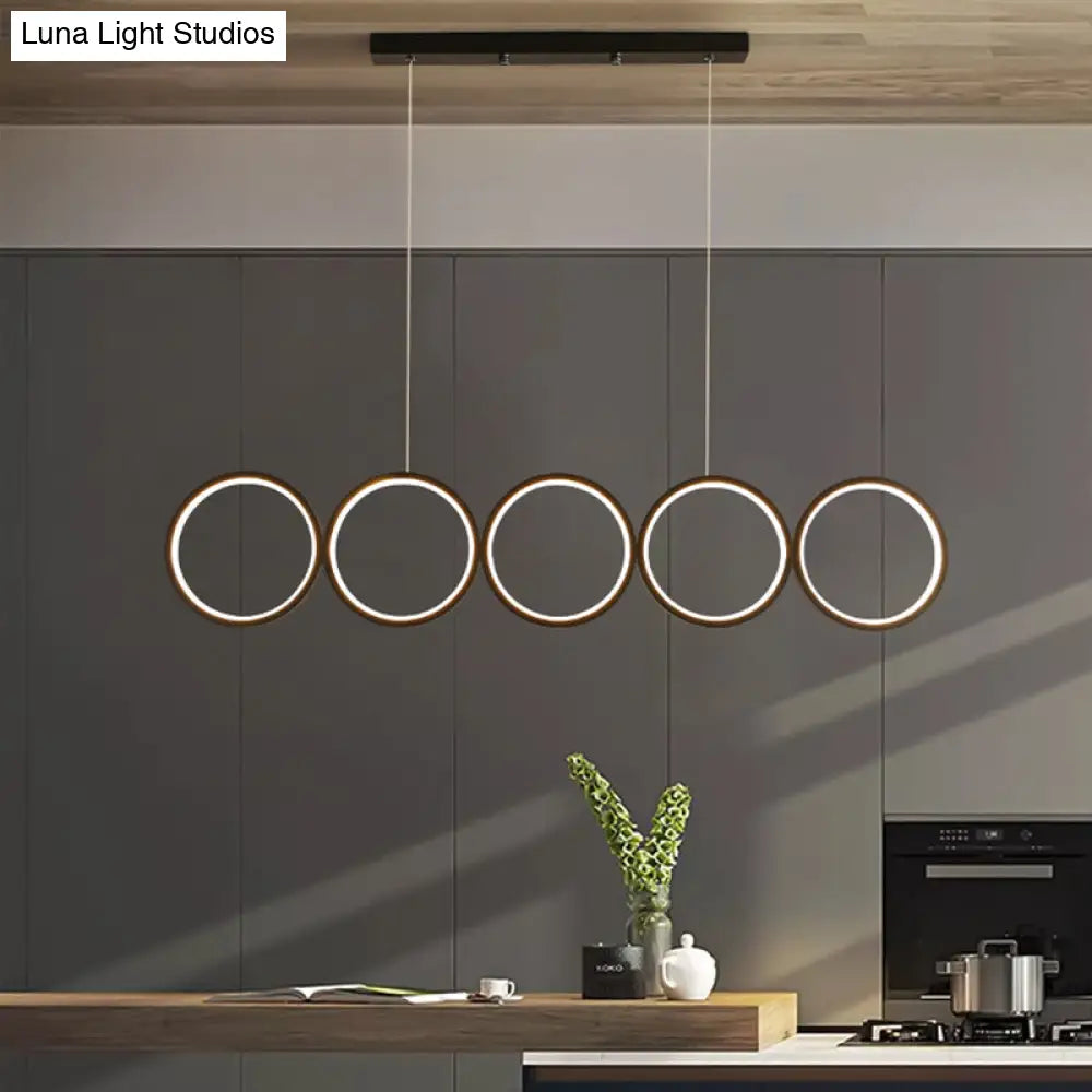 DecorBites™ LED Ceiling  5-Ring Black Hanging Island Light Metal Pendant over Table, Warm/White Light