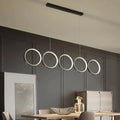 DecorBites™ LED Ceiling  5-Ring Black Hanging Island Light Metal Pendant over Table, Warm/White Light