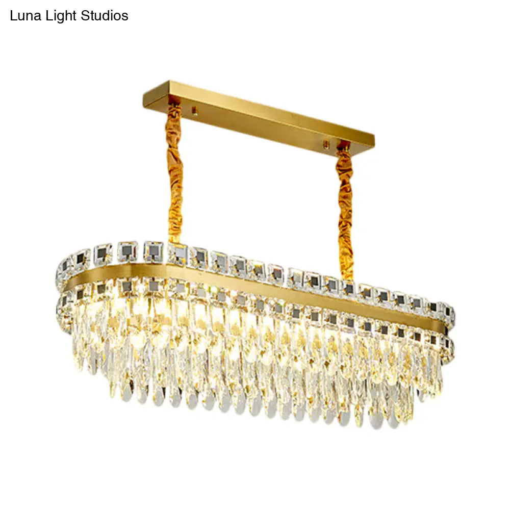 DecorBites™ LED Crystal Drop Oval Island Light - Modern Clear Dining Room Fixture