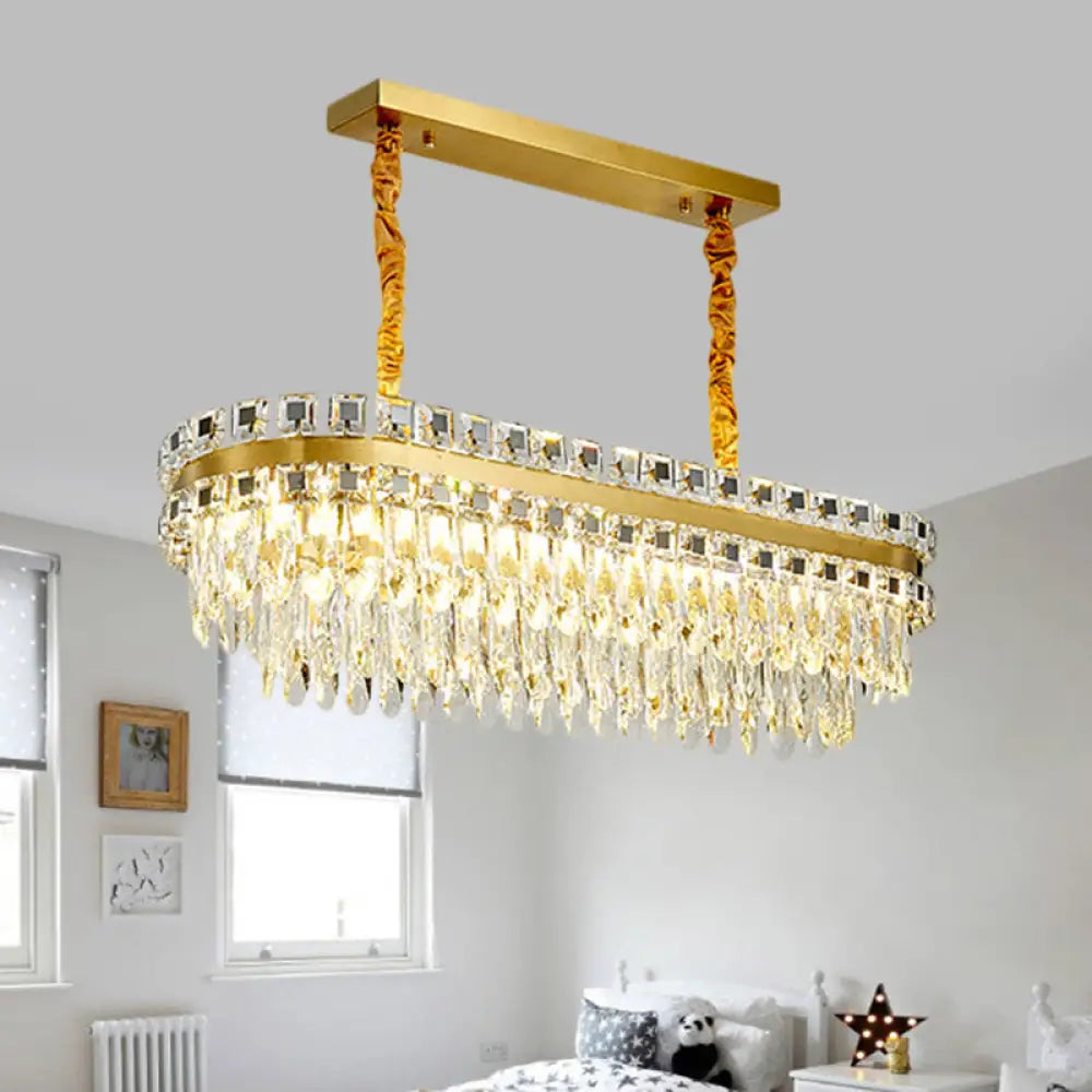 DecorBites™ LED Crystal Drop Oval Island Light - Modern Clear Dining Room Fixture