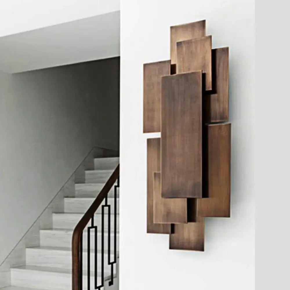 DecorBites™ LED Wall Sconce with Metallic Rectangular Shade for Stairway or Dark Wood