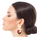 Oval Resin Earrings Gold and Red Stylish Statement Jewelry