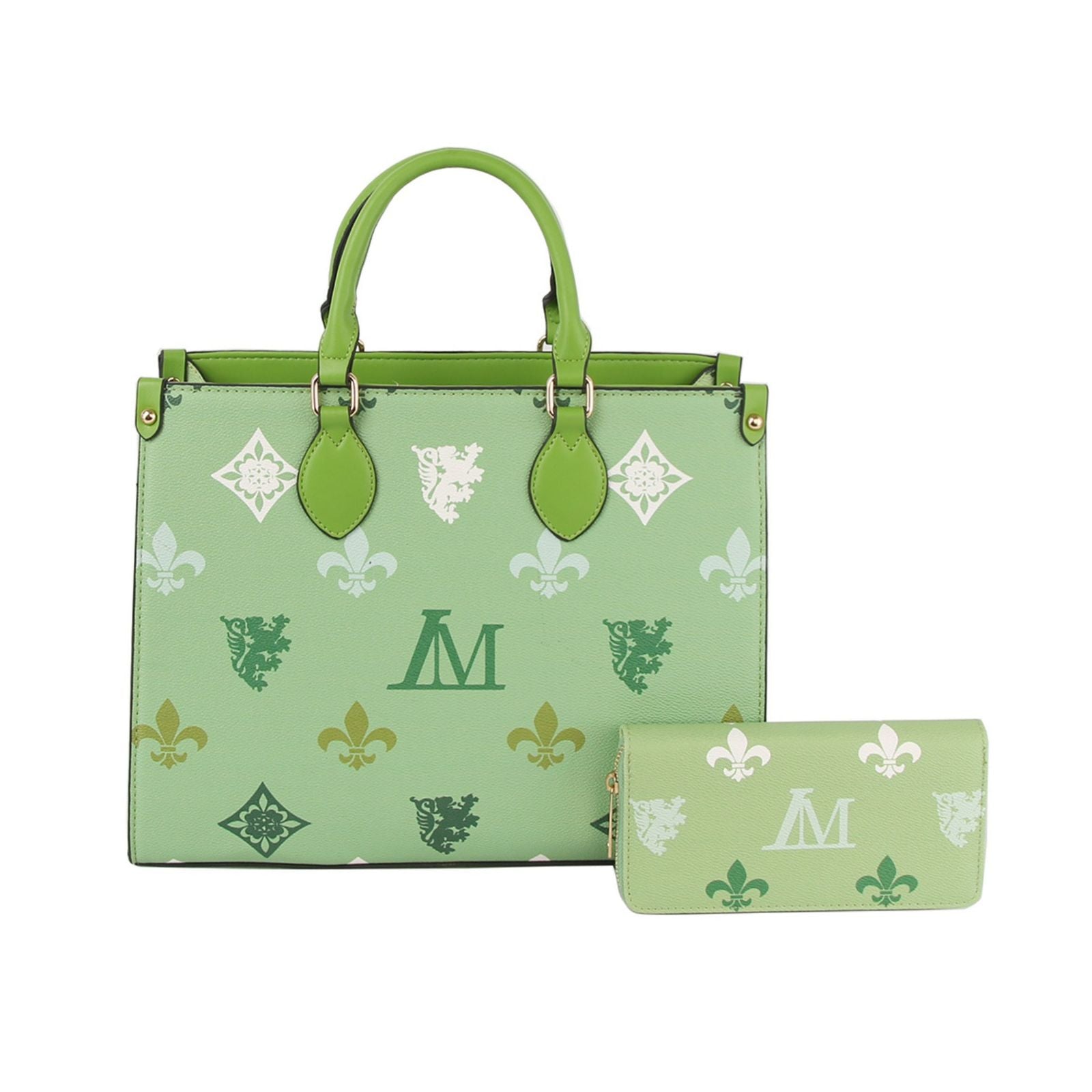 Structured Tote Satchel Bag Green Luxe Monogram Stylish Chic