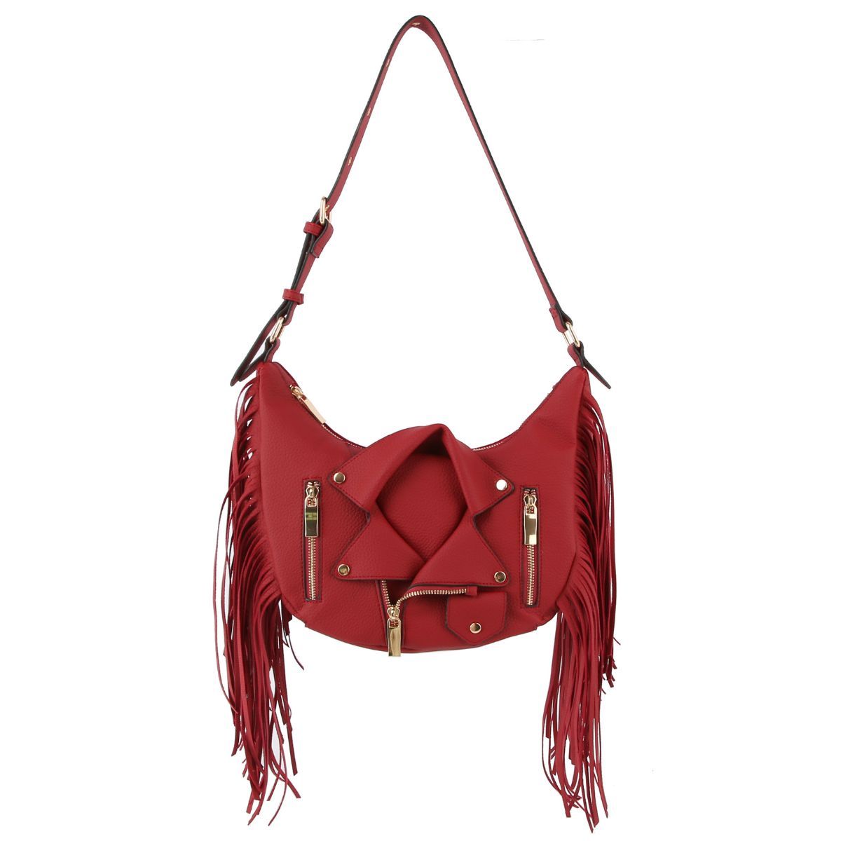 Fashion Handbag Wine Moto Fringe Shoulder Bag Stylish Chic Accessory