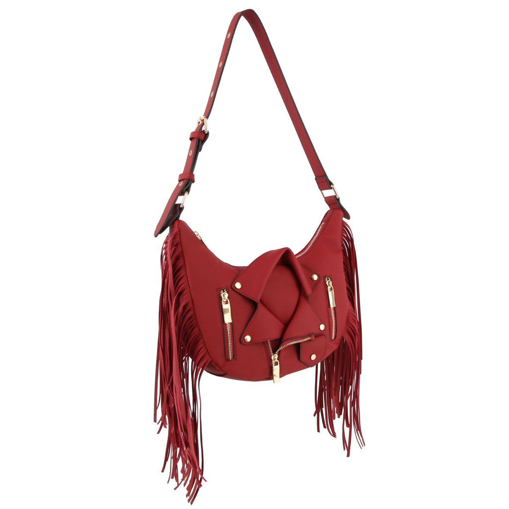 Fashion Handbag Wine Moto Fringe Shoulder Bag Stylish Chic Accessory