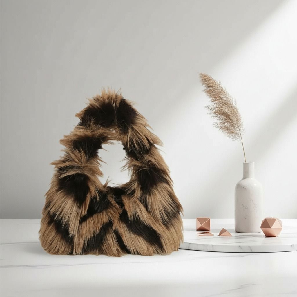 Fashion Handbag Brown and Black Fur Shoulder Bag Chic Street Style